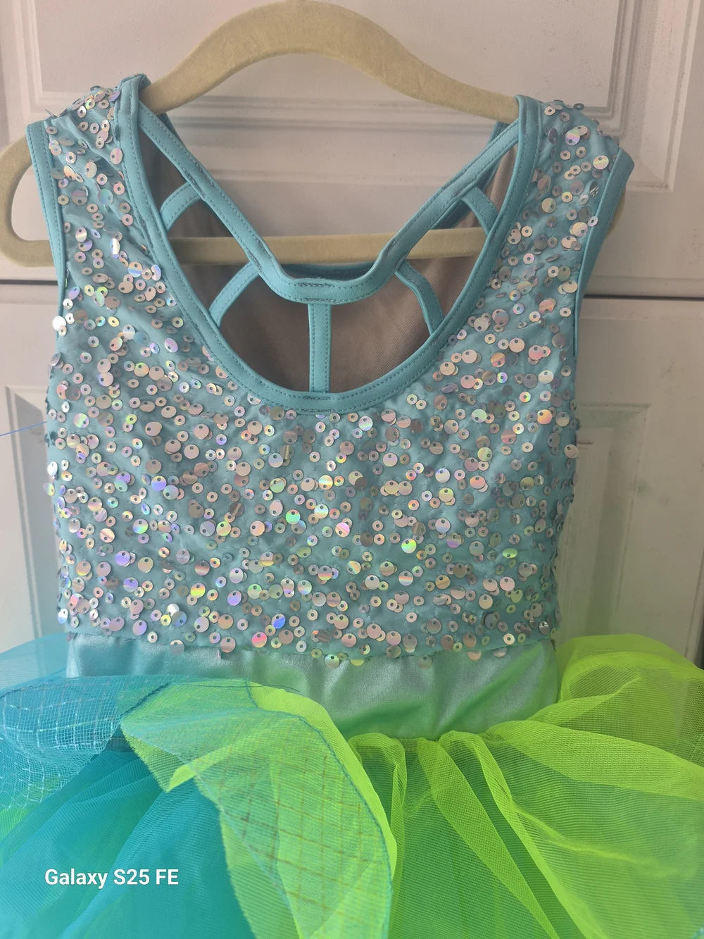 Weissman Aqua and Neon Green Sequin Tutu Dress